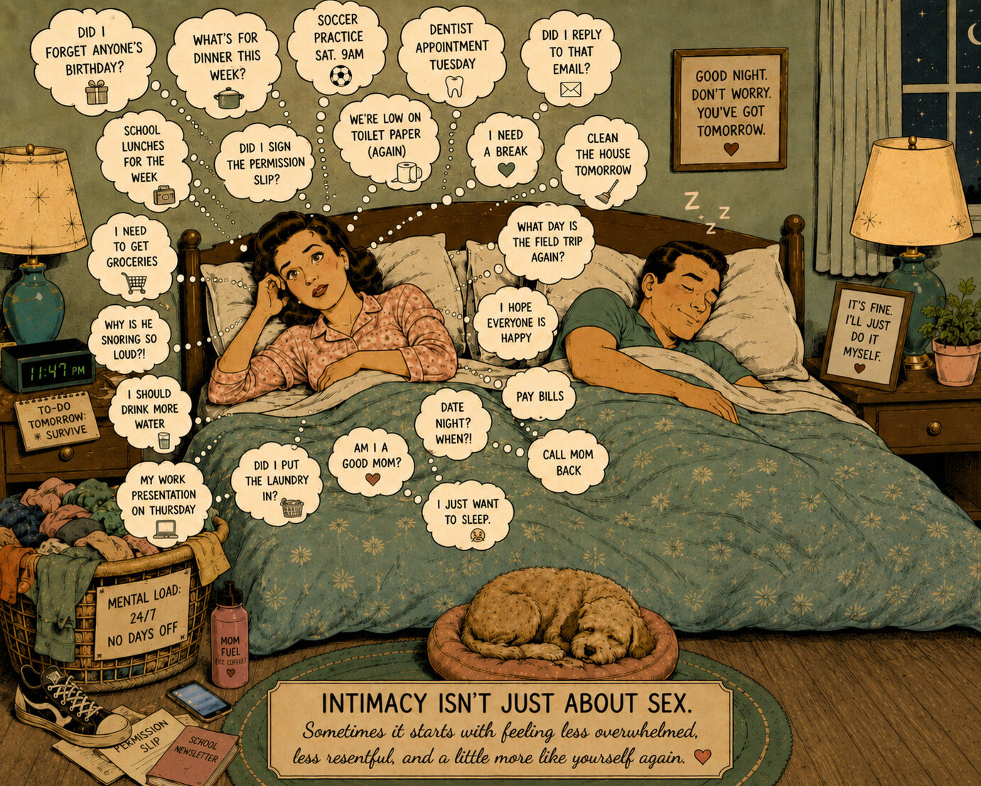 Comic representing a woman overthinking; Therapy for relationships and intimacy